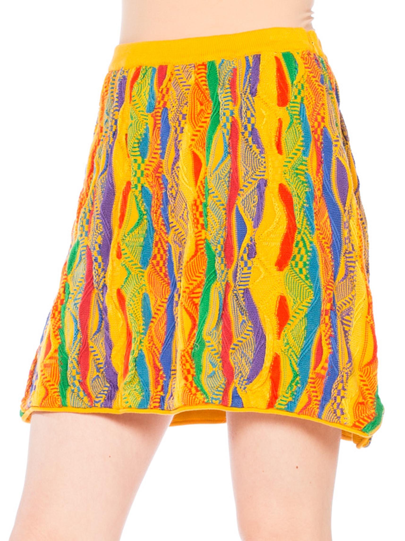 1990S COOGI Multicolor Yellow Knit Elastic Waist Mini Skirt 3