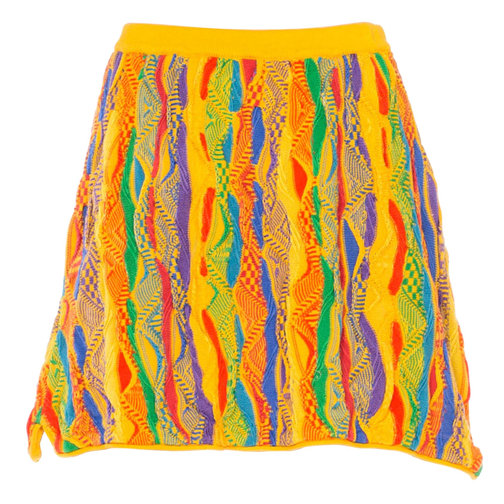 1990S COOGI Multicolor Yellow Knit Elastic Waist Mini Skirt