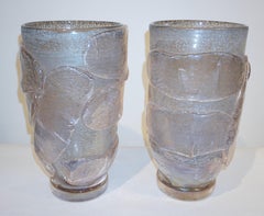 1990s Costantini Italian Pair of Silver Gray Pink Murano Alexandrite Glass Vases