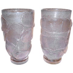 1990s Costantini Italian Pair of Silver Gray Pink Murano Alexandrite Glass Vases