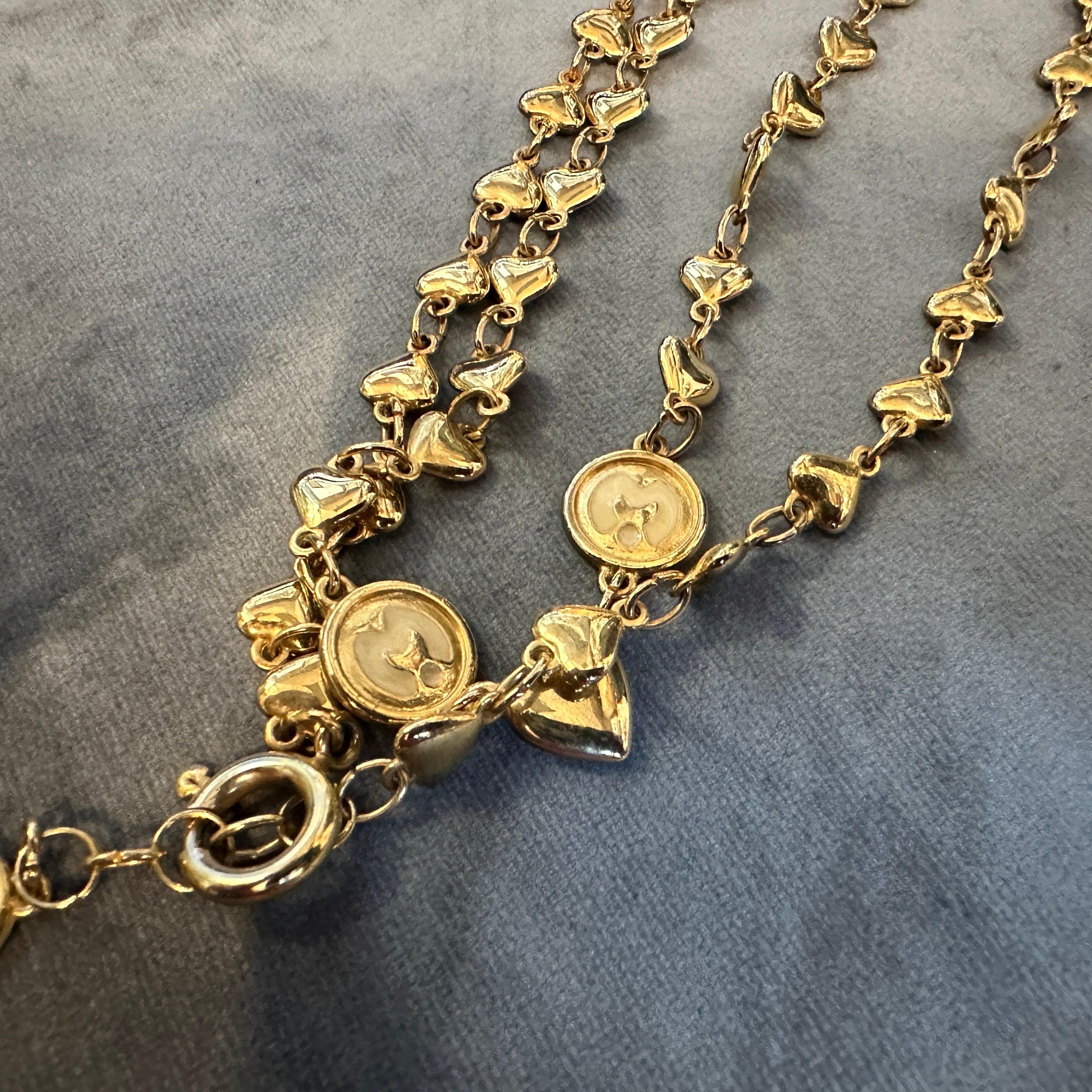 Joyería de fantasía de los años 90 Collar con cadena de corazón de latón de Mila Schon Romántico en venta