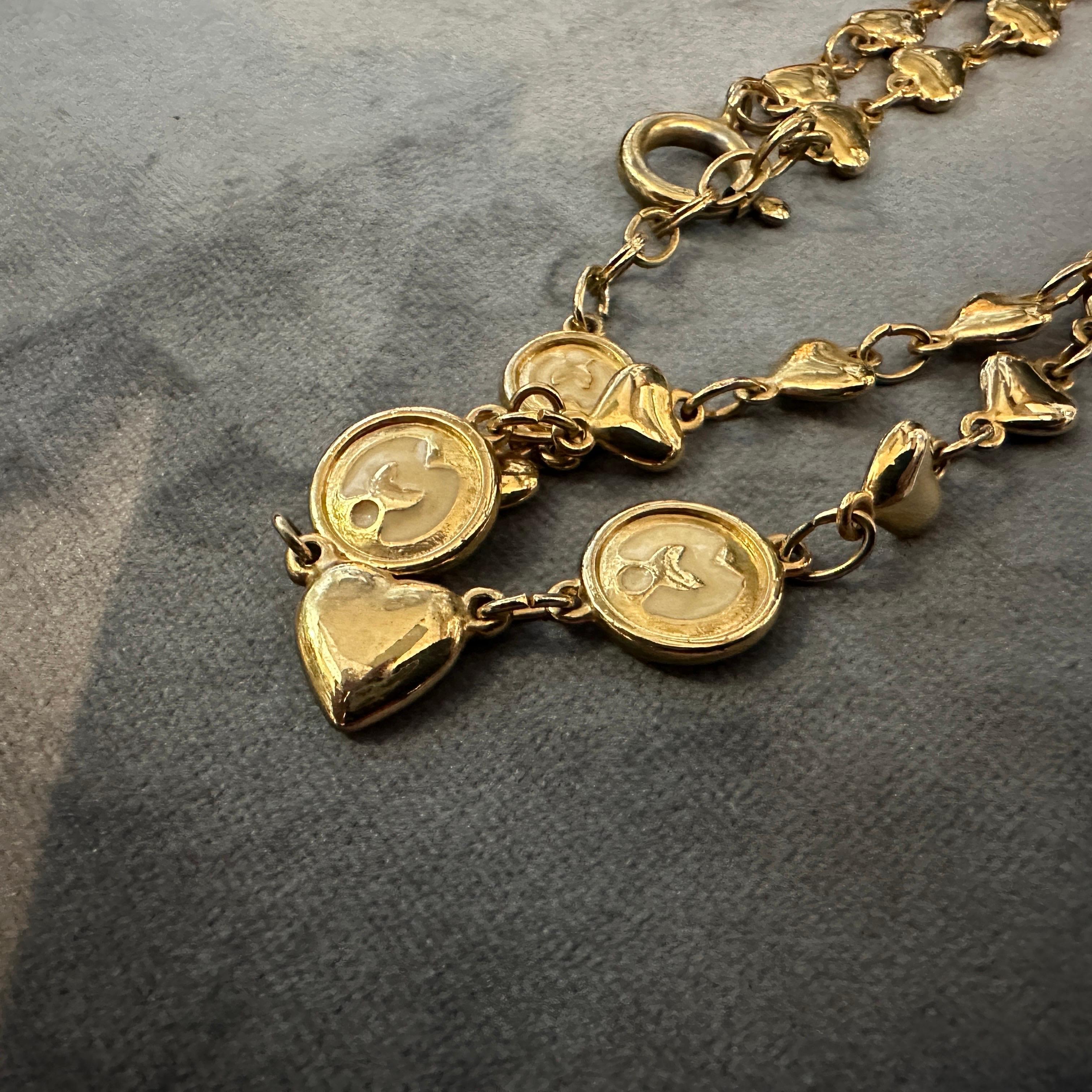 Joyería de fantasía de los años 90 Collar con cadena de corazón de latón de Mila Schon en venta 1