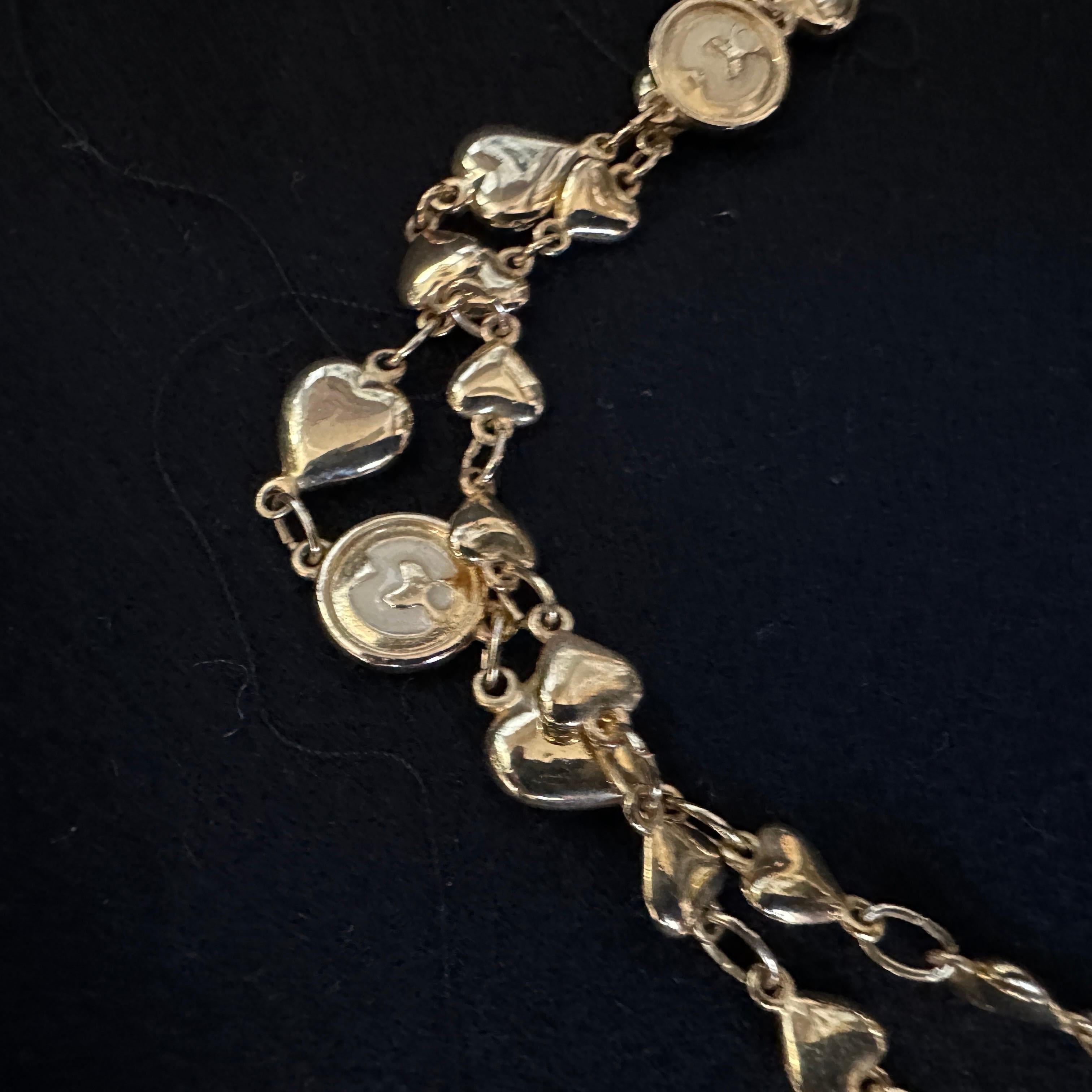 Joyería de fantasía de los años 90 Collar con cadena de corazón de latón de Mila Schon en venta 4