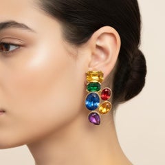 1990s Costume Jewelry Gilded Brass and Rhinestones Italian Clip-on Earrings