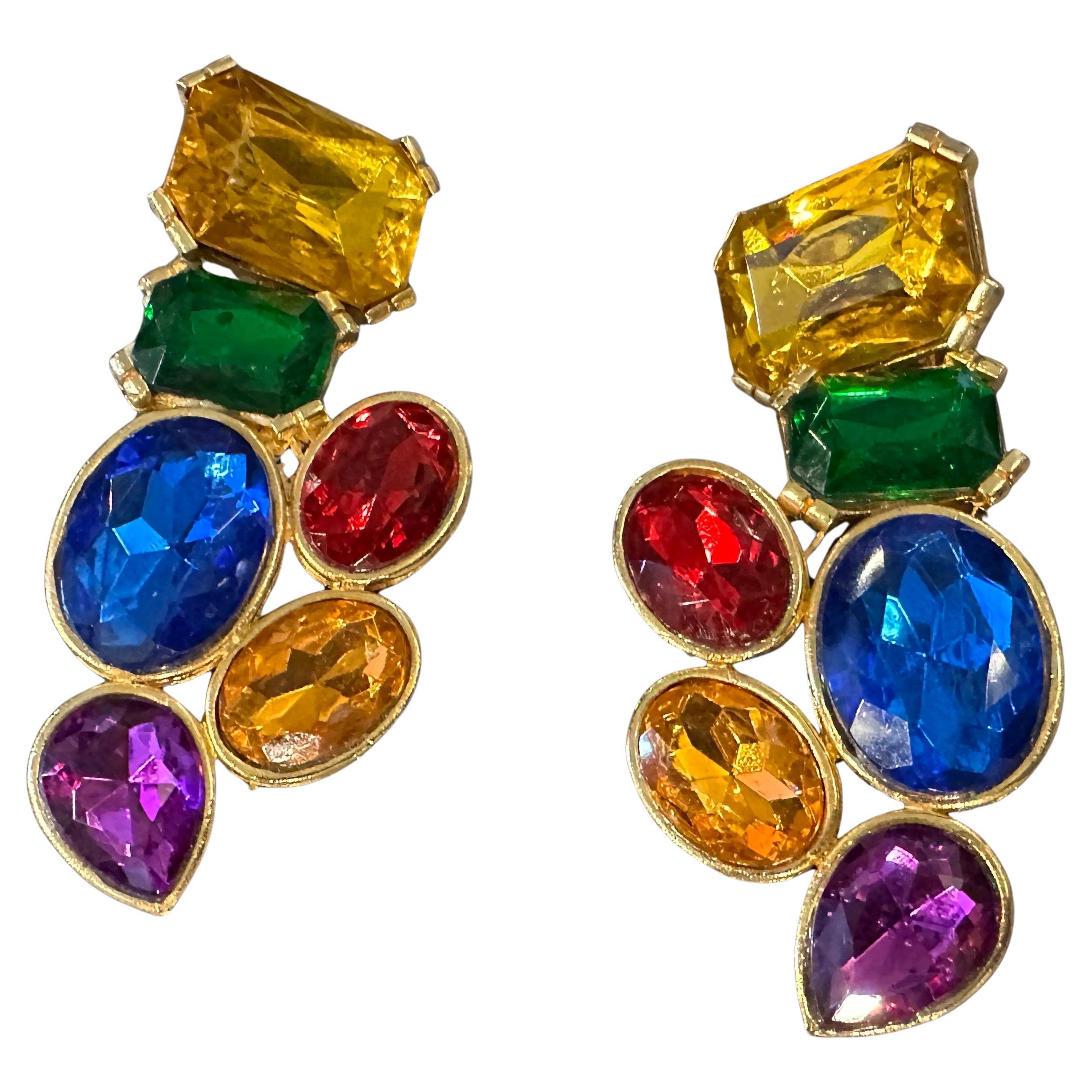 Orecchini a clip italiani in ottone dorato e strass, anni '90, di bigiotteria