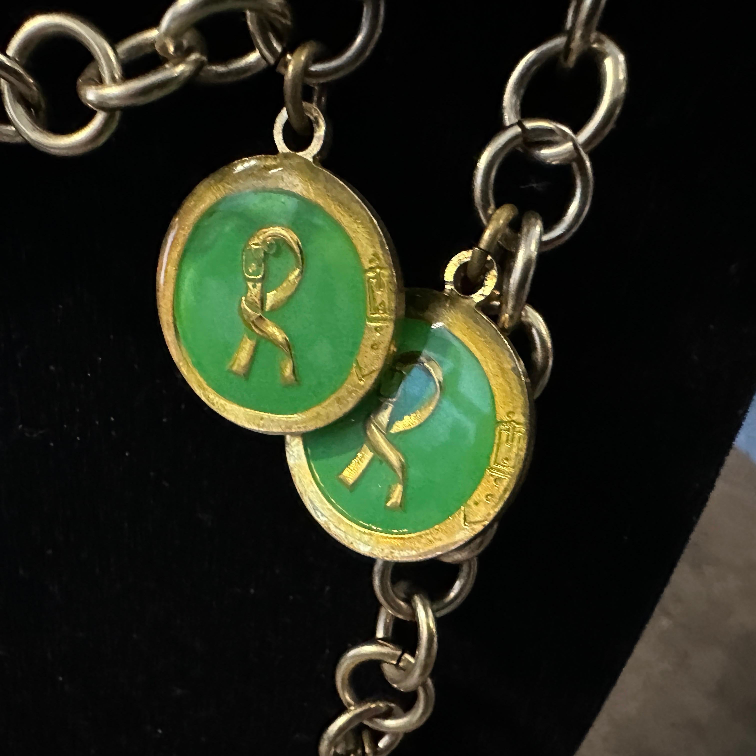 1990s Costume Jewelry Green Logo Chain Necklace by Roberta di Camerino For Sale 8