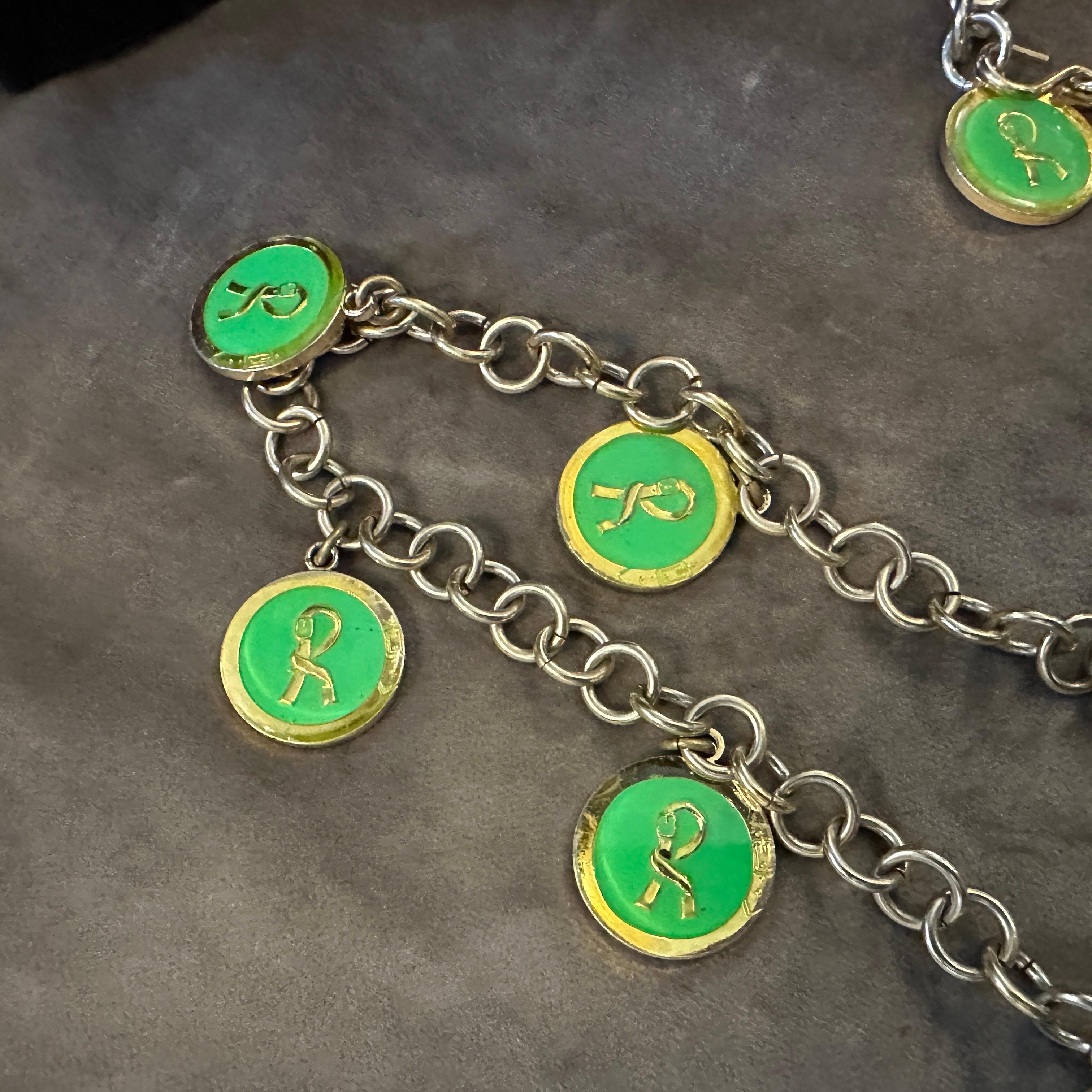 Contemporary 1990s Costume Jewelry Green Logo Chain Necklace by Roberta di Camerino For Sale