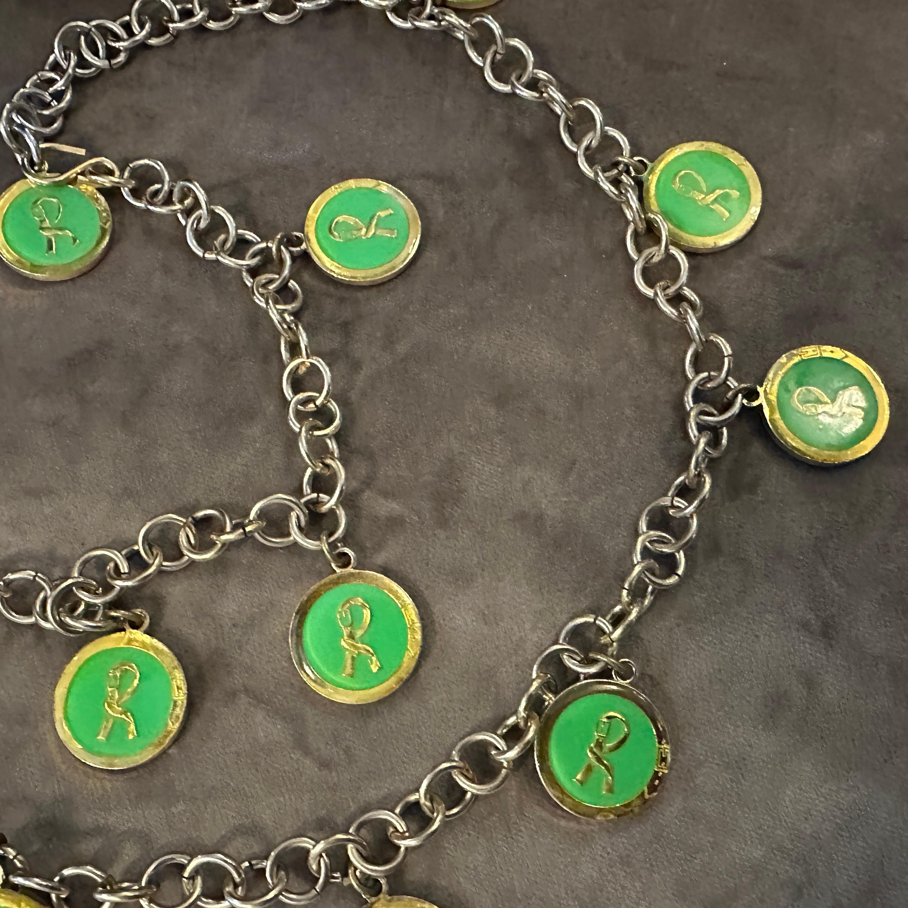 1990s Costume Jewelry Green Logo Chain Necklace by Roberta di Camerino For Sale 1