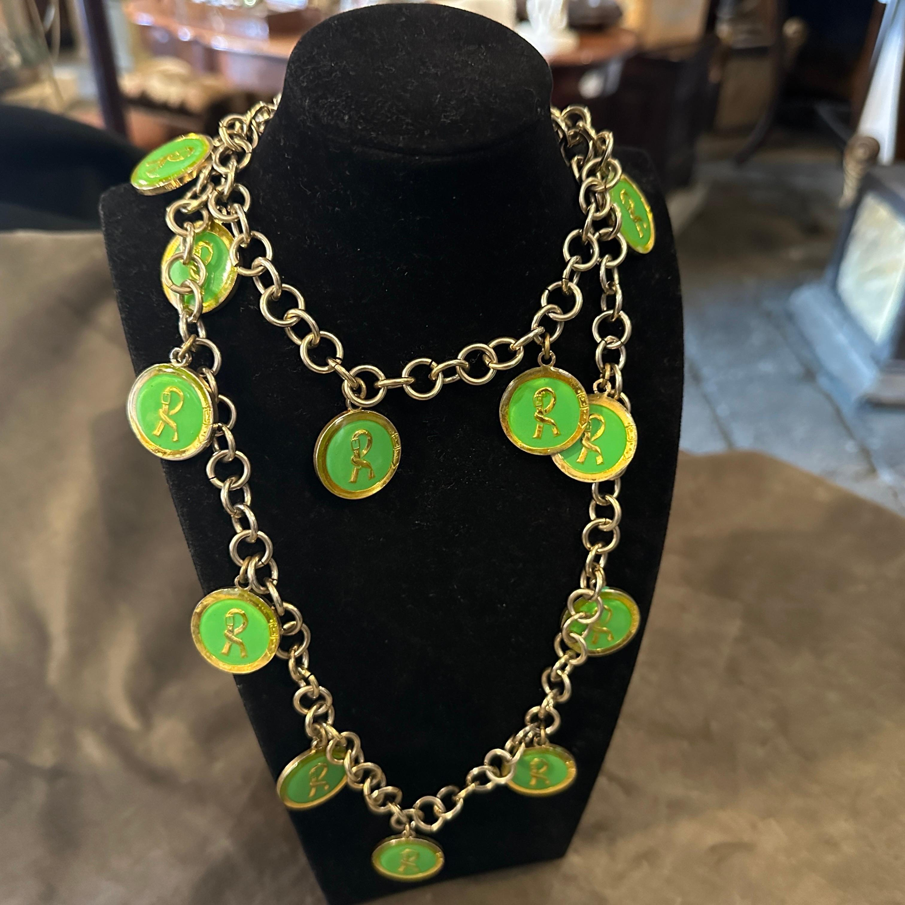 1990s Costume Jewelry Green Logo Chain Necklace by Roberta di Camerino For Sale 3