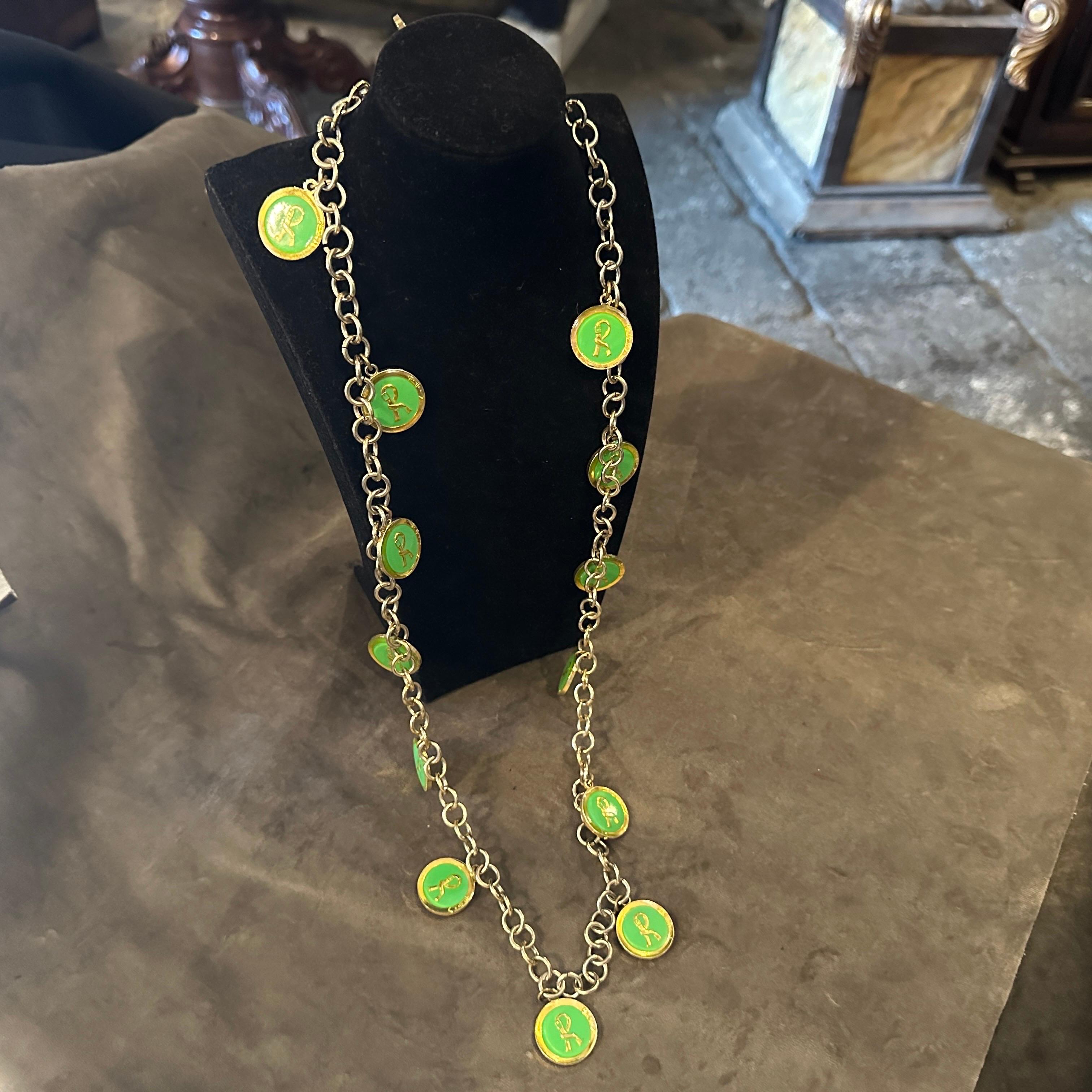 1990s Costume Jewelry Green Logo Chain Necklace by Roberta di Camerino For Sale 4