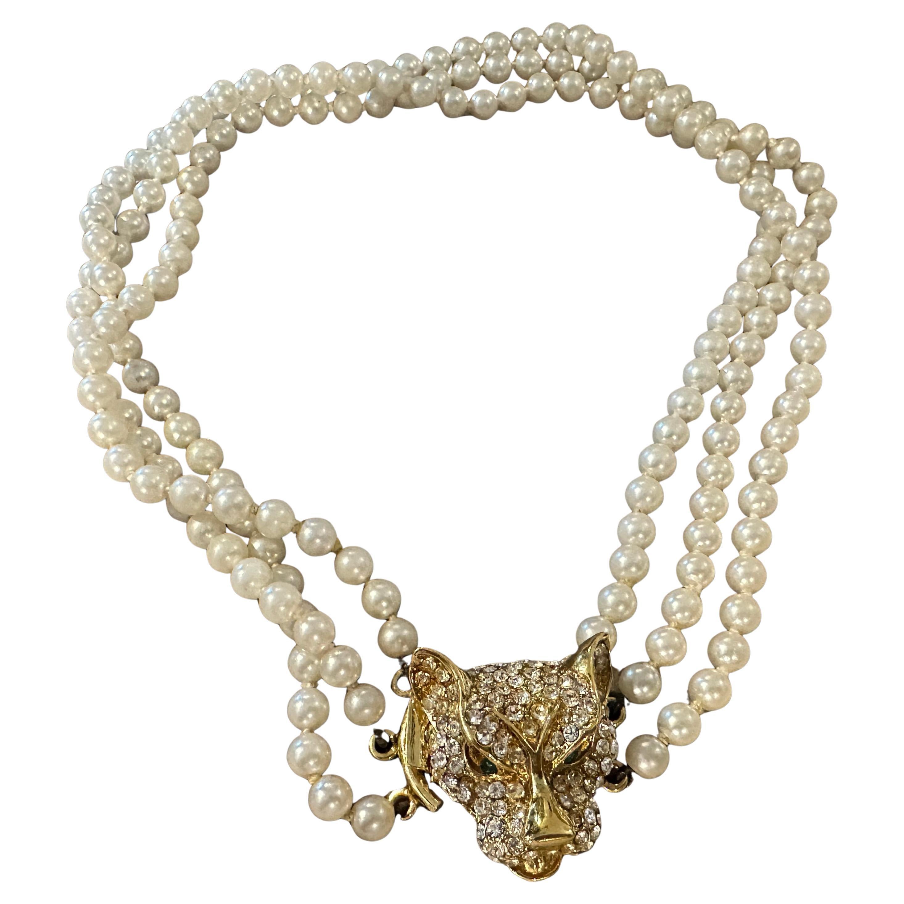 1990s Costume Jewelry Panther Necklace by Bijoux Cascio For Sale