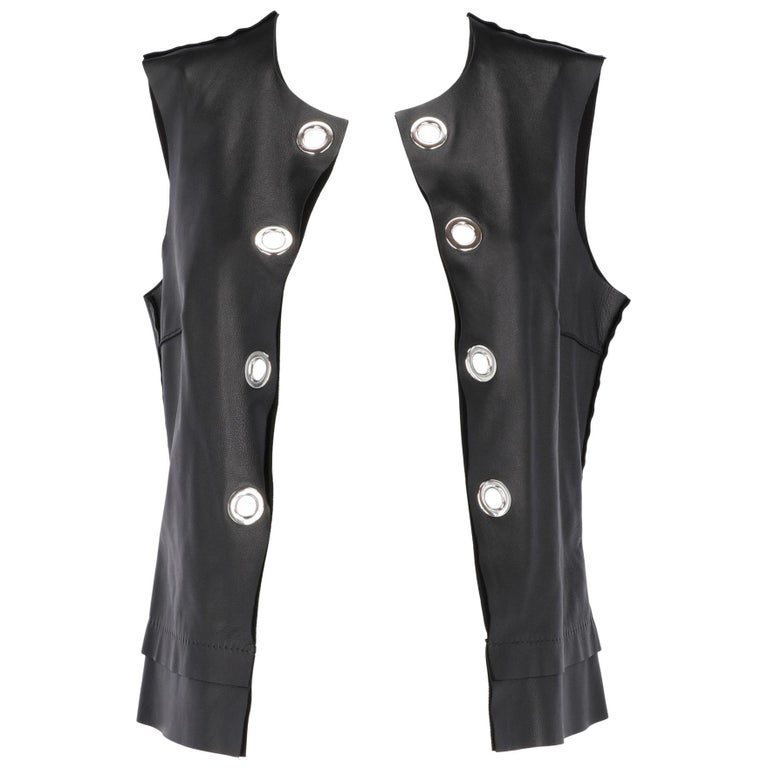Costume National Black Leather Velvet Square Buckle Waist