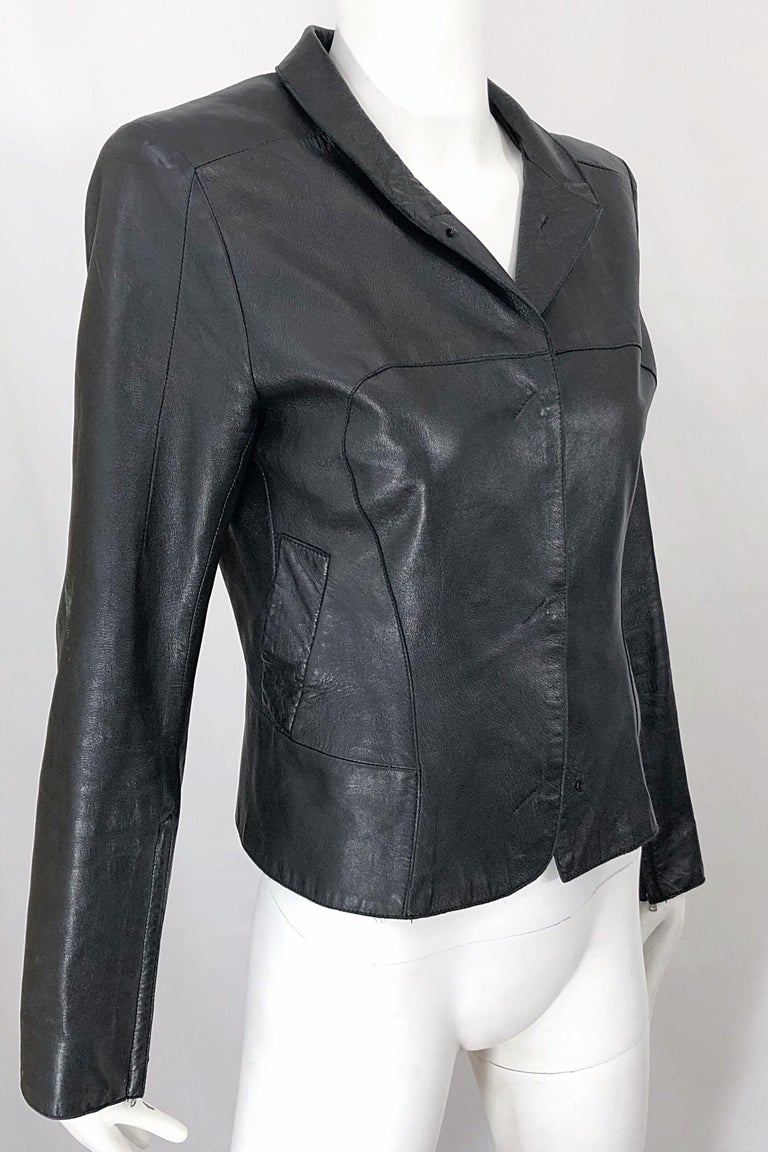 1990s CoSTUME NATIONAL Black Leather Vintage Zipper Sleeves 90s Moto Jacket For Sale 7