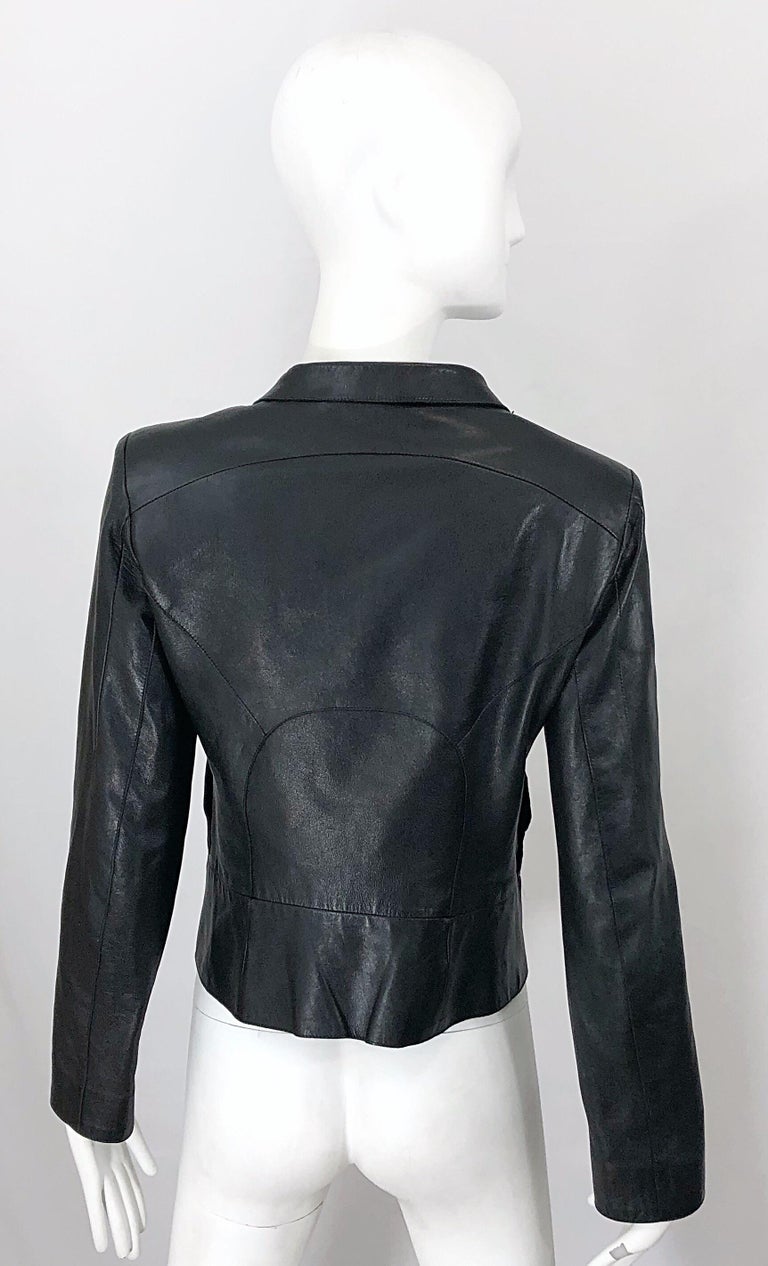 1990s CoSTUME NATIONAL Black Leather Vintage Zipper Sleeves 90s Moto Jacket For Sale 10