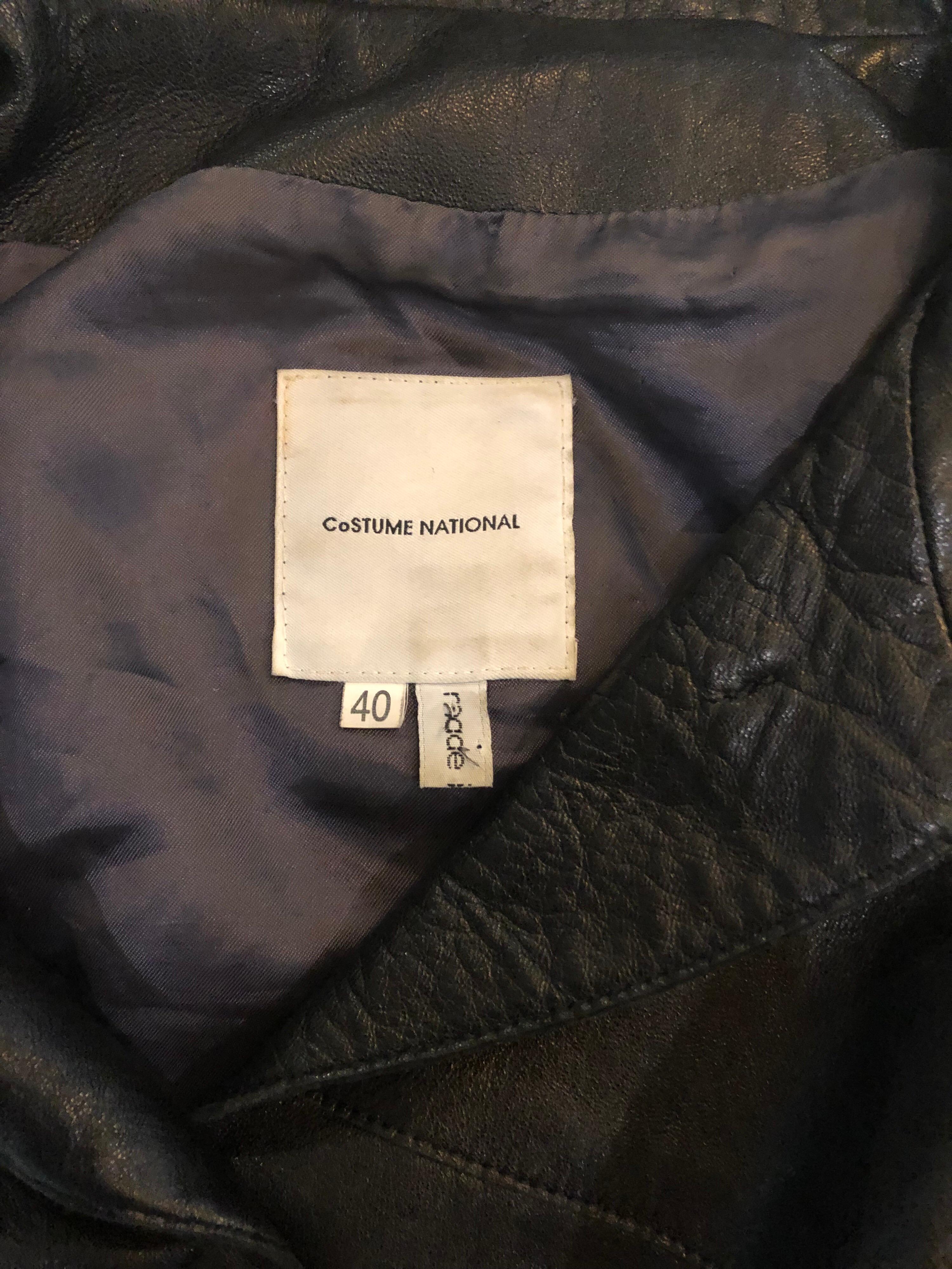 1990s CoSTUME NATIONAL Black Leather Vintage Zipper Sleeves 90s Moto Jacket For Sale 12