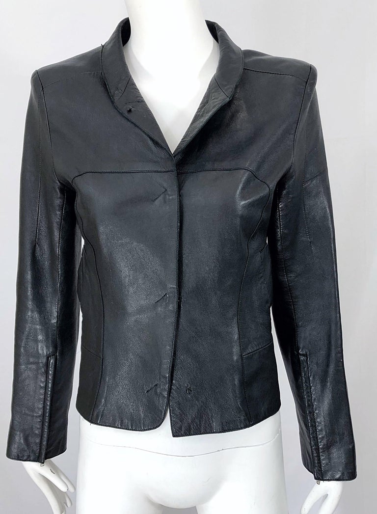 1990s CoSTUME NATIONAL Black Leather Vintage Zipper Sleeves 90s Moto Jacket In Excellent Condition For Sale In San Diego, CA