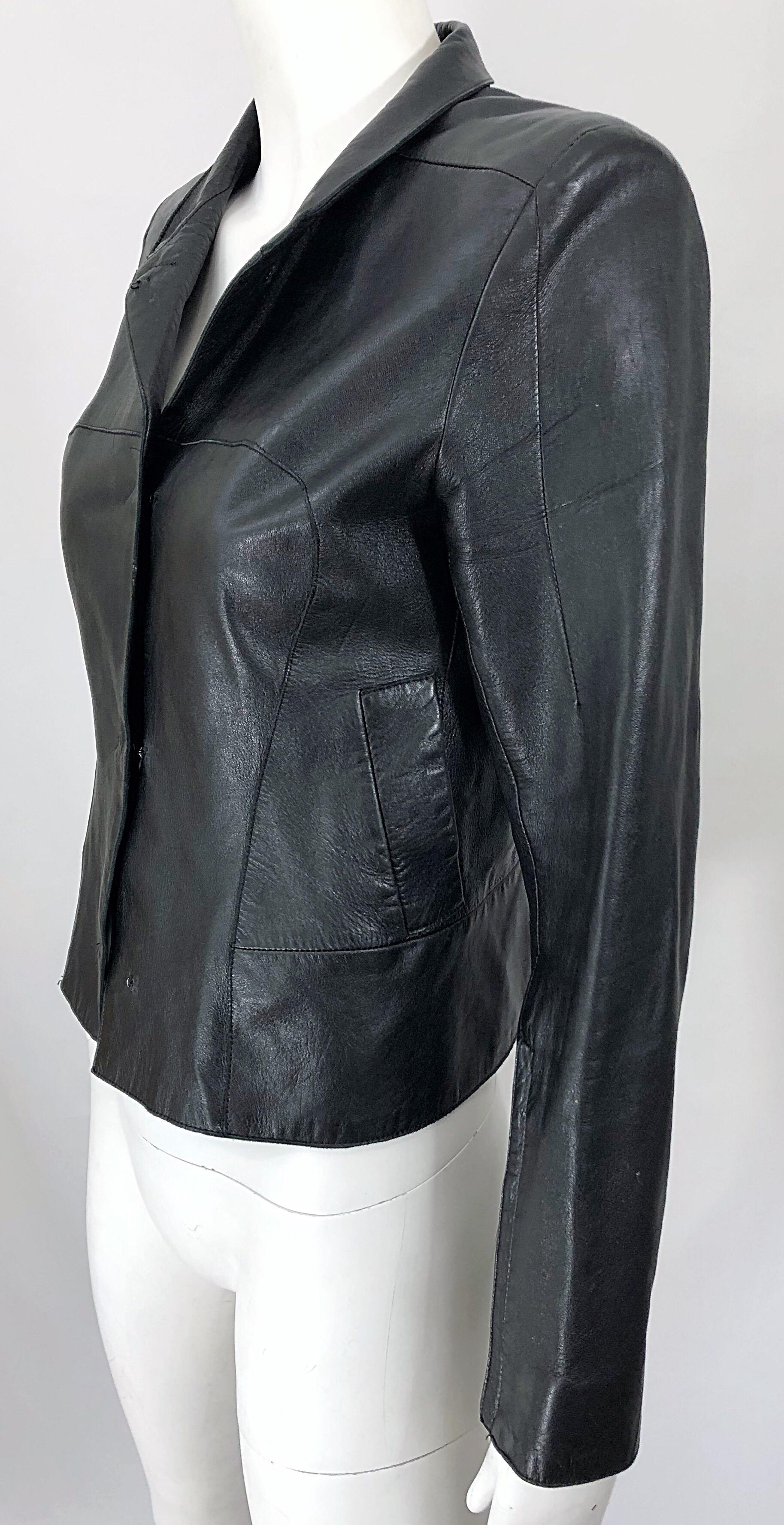1990s CoSTUME NATIONAL Black Leather Vintage Zipper Sleeves 90s Moto Jacket