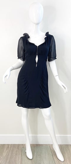 1990s Costume National Size 4 Black Silk Chiffon Cut - Out Vintage 90s Dress