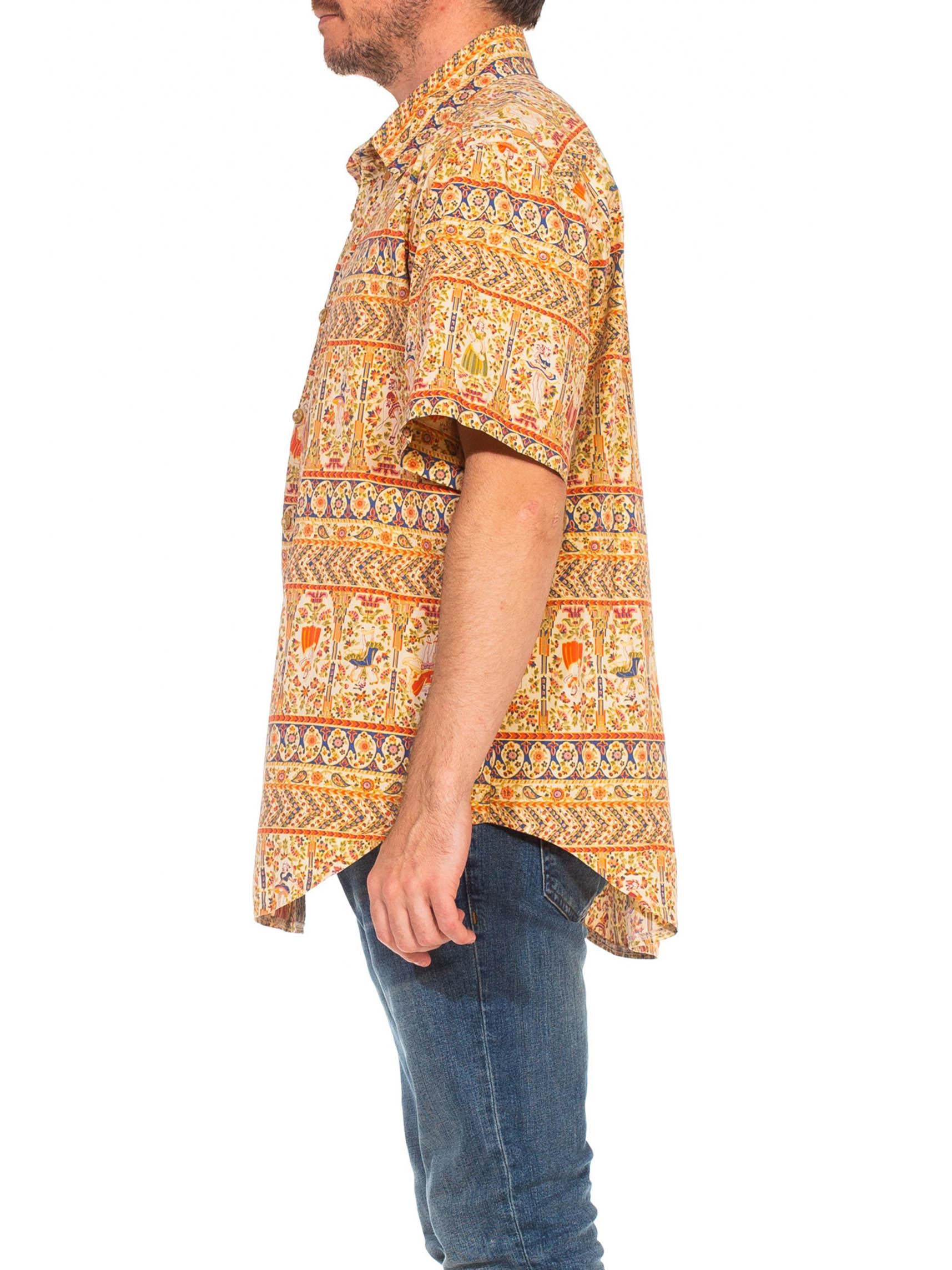 Arancia Camicia da uomo in cotone anni '90 Tropical Pin-Up Girl