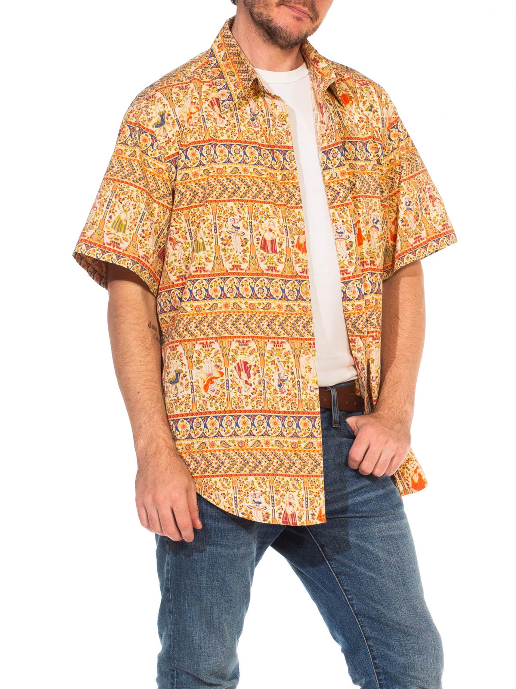 1990er Tropisches Herrenhemd aus Baumwolle mit Nadelstreifen im Zustand „Hervorragend“ im Angebot in New York, NY