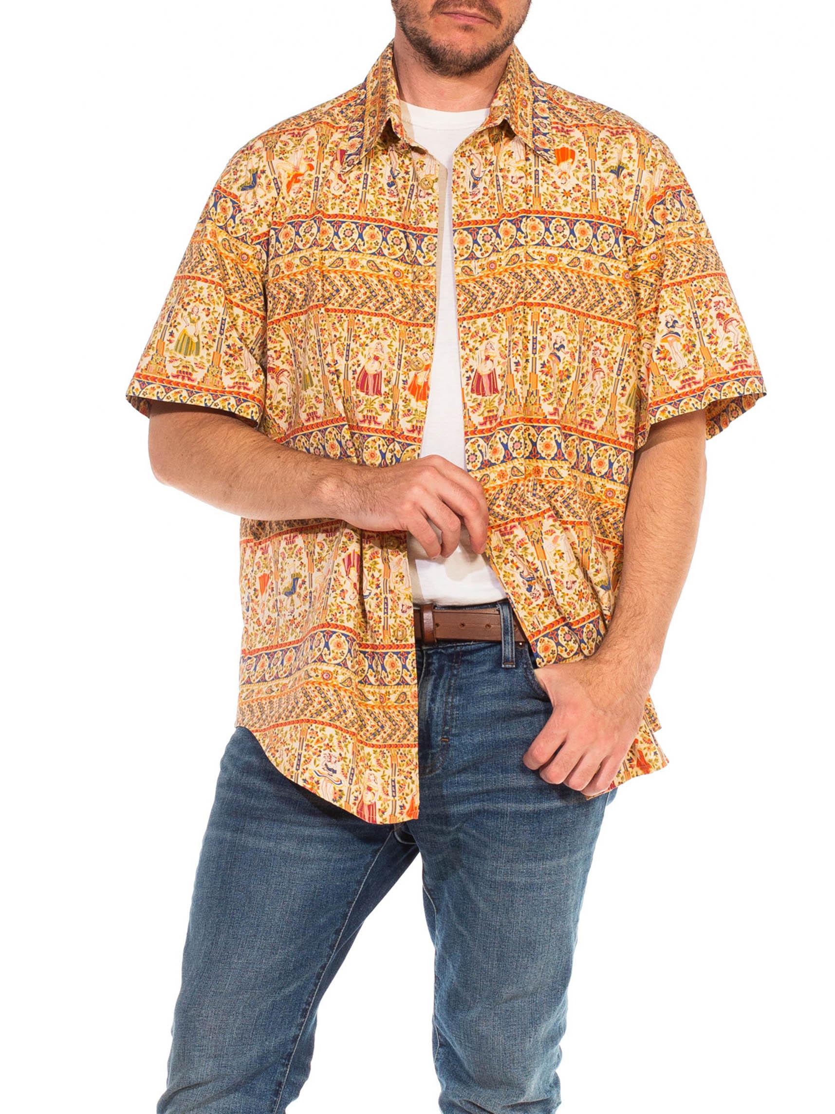 1990er Tropisches Herrenhemd aus Baumwolle mit Nadelstreifen im Angebot 2
