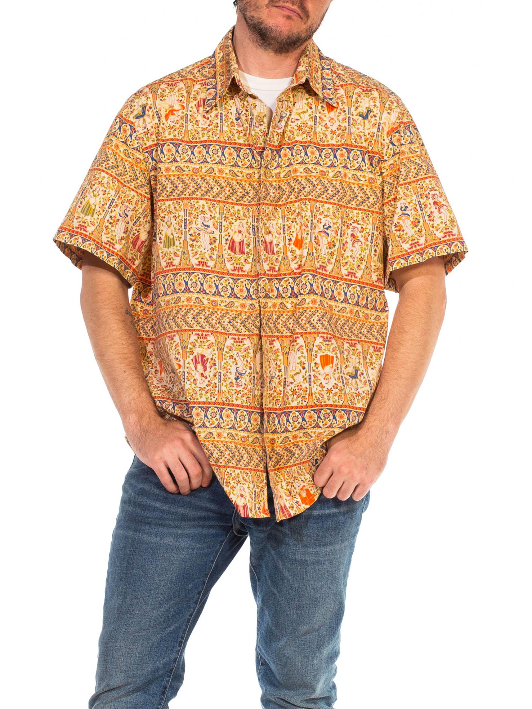 1990er Tropisches Herrenhemd aus Baumwolle mit Nadelstreifen im Angebot 3