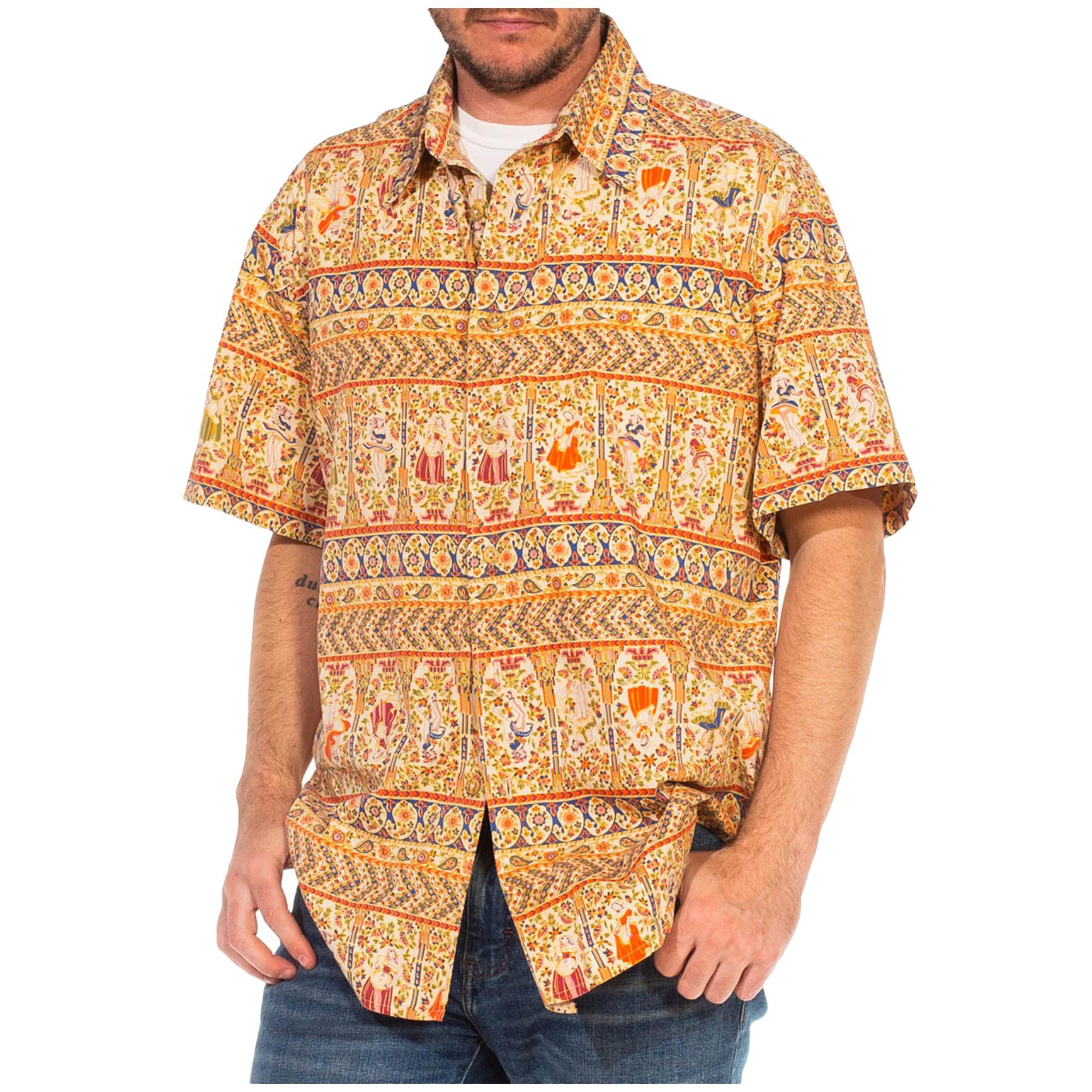 1990er Tropisches Herrenhemd aus Baumwolle mit Nadelstreifen im Angebot