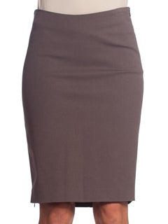 1990S Cotton Twill Slate Grey Pencil Skirt With Zipper Slit