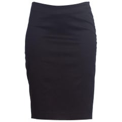 1990S Cotton Twill Sleek Black Pencil Skirt With High Zipper Slit