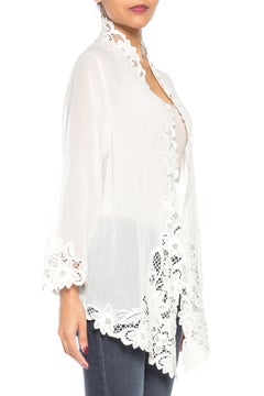 1970S White Sheer Cotton Voile Fine Lace Trimmed Jacket