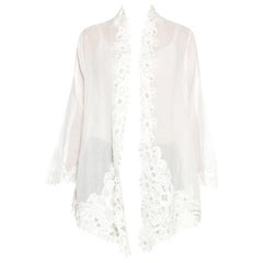 Vintage 1970S White Sheer Cotton Voile Fine Lace Trimmed Jacket