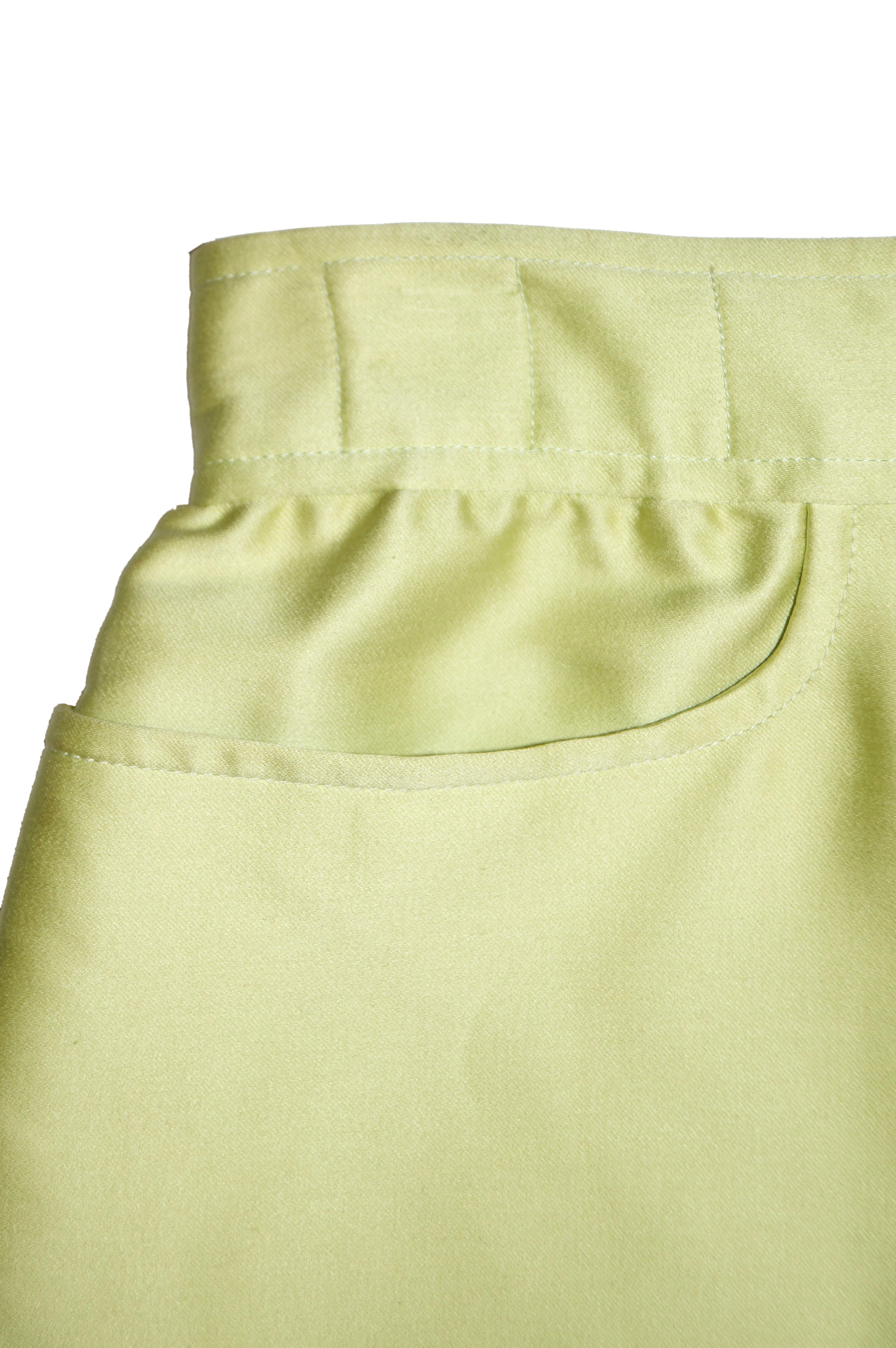 Yellow 1990s Courreges Green Mod Mini Skirt with White Accent Zipper
