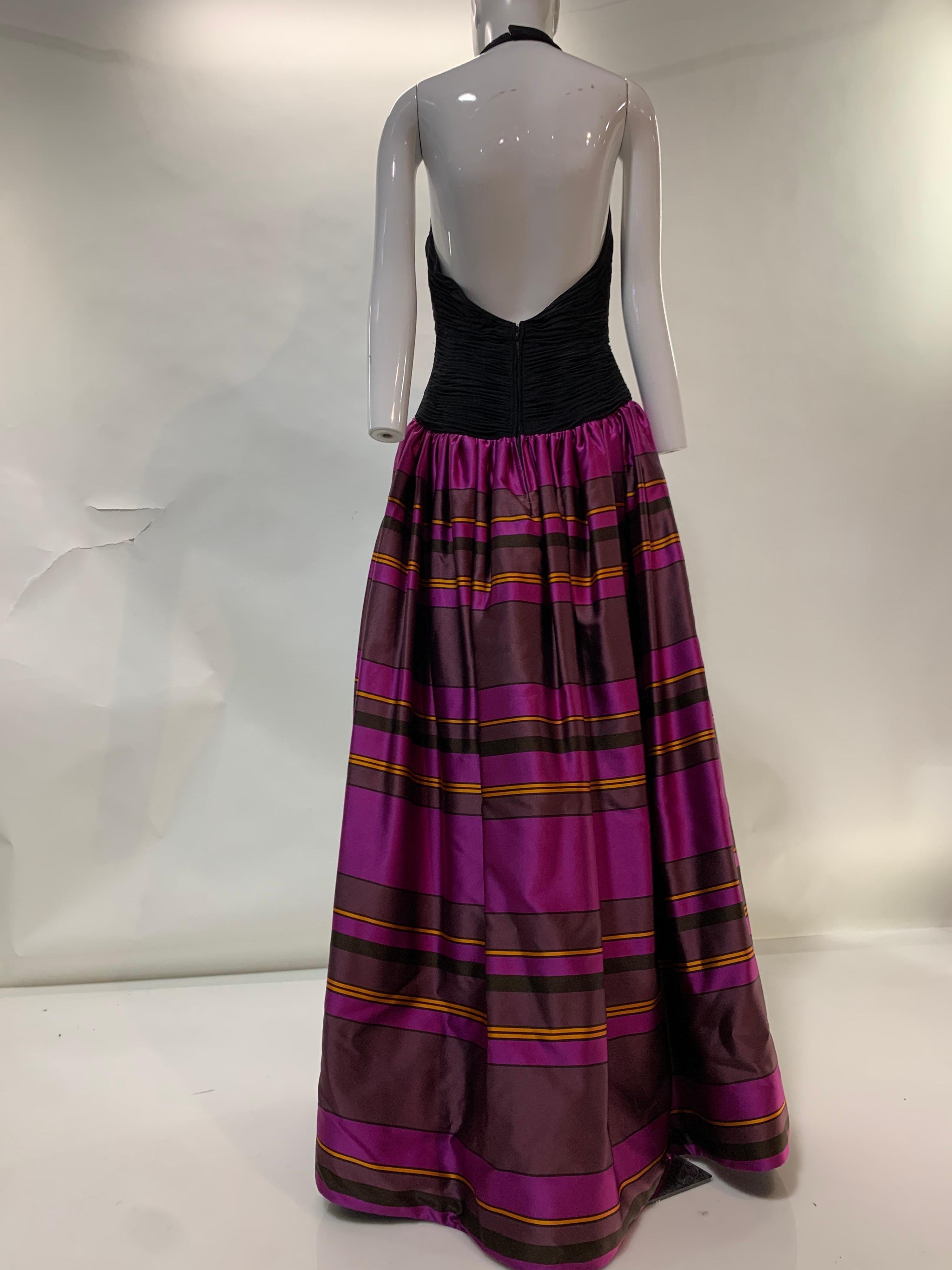 1990s Couture Black Jersey Halter Gown w/ Velvet & Vivid Fuchsia Silk Skirt  For Sale 8