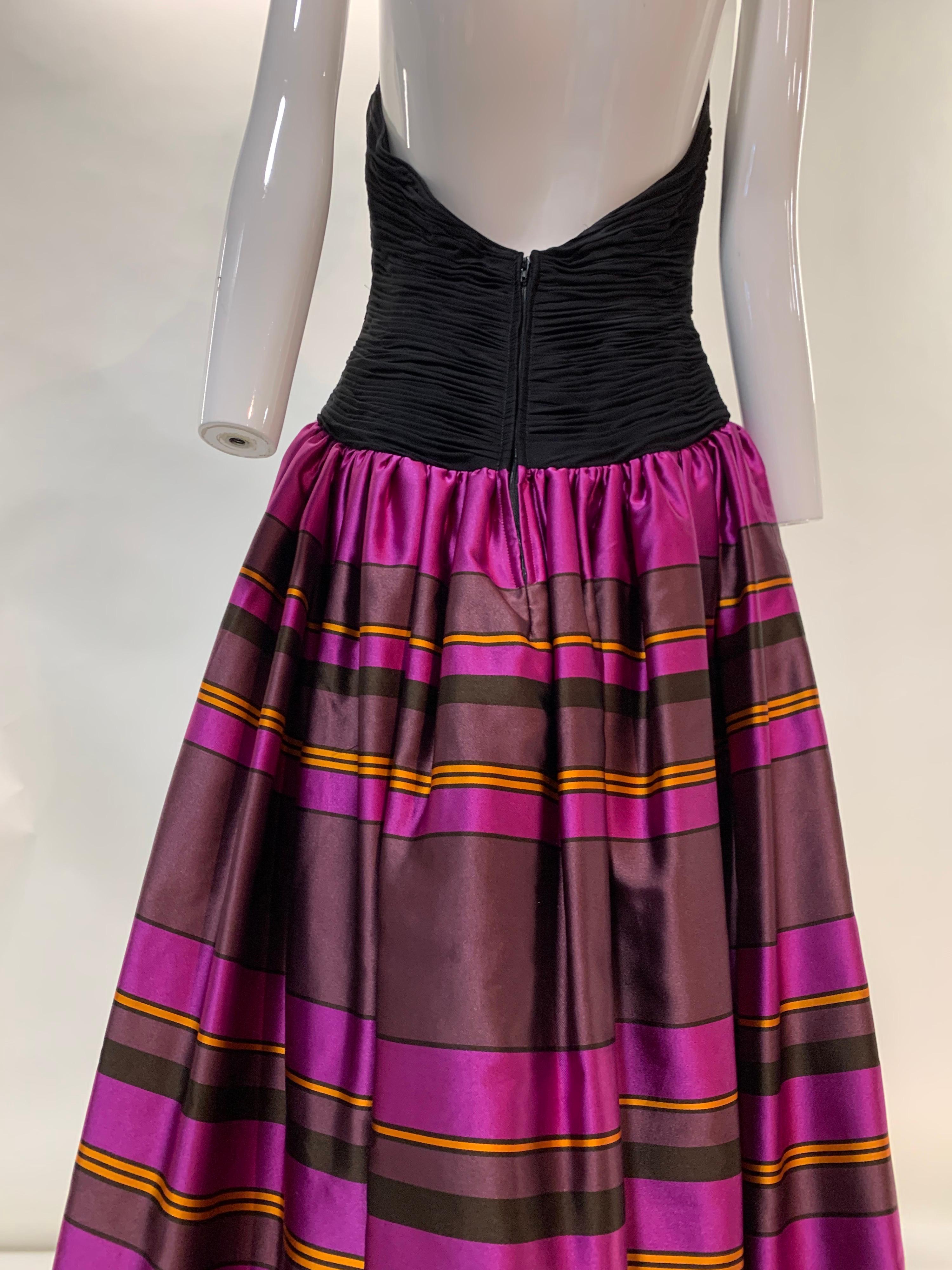 1990s Couture Black Jersey Halter Gown w/ Velvet & Vivid Fuchsia Silk Skirt  For Sale 9