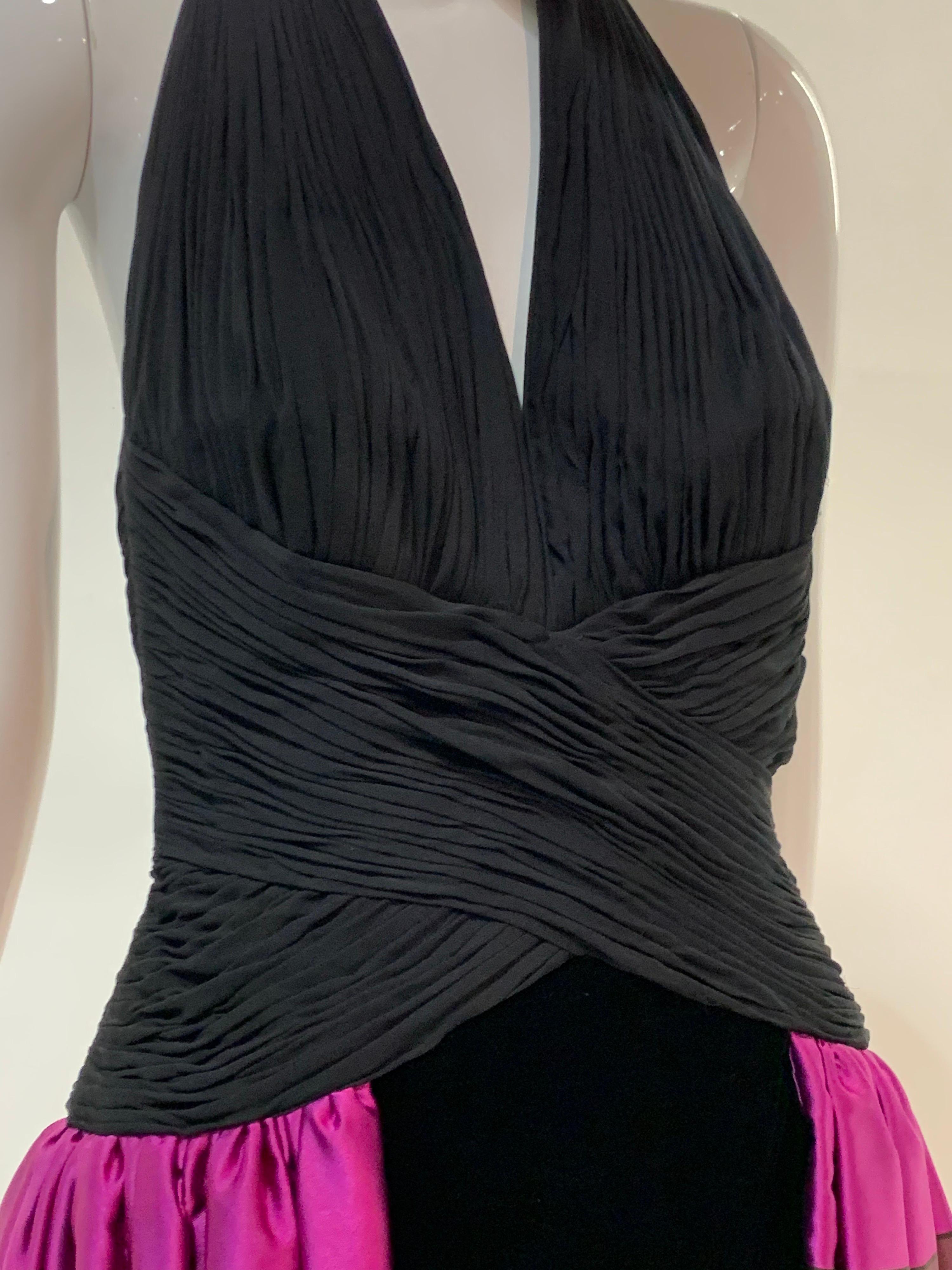 1990s Couture Black Jersey Halter Gown w/ Velvet & Vivid Fuchsia Silk Skirt  For Sale 14