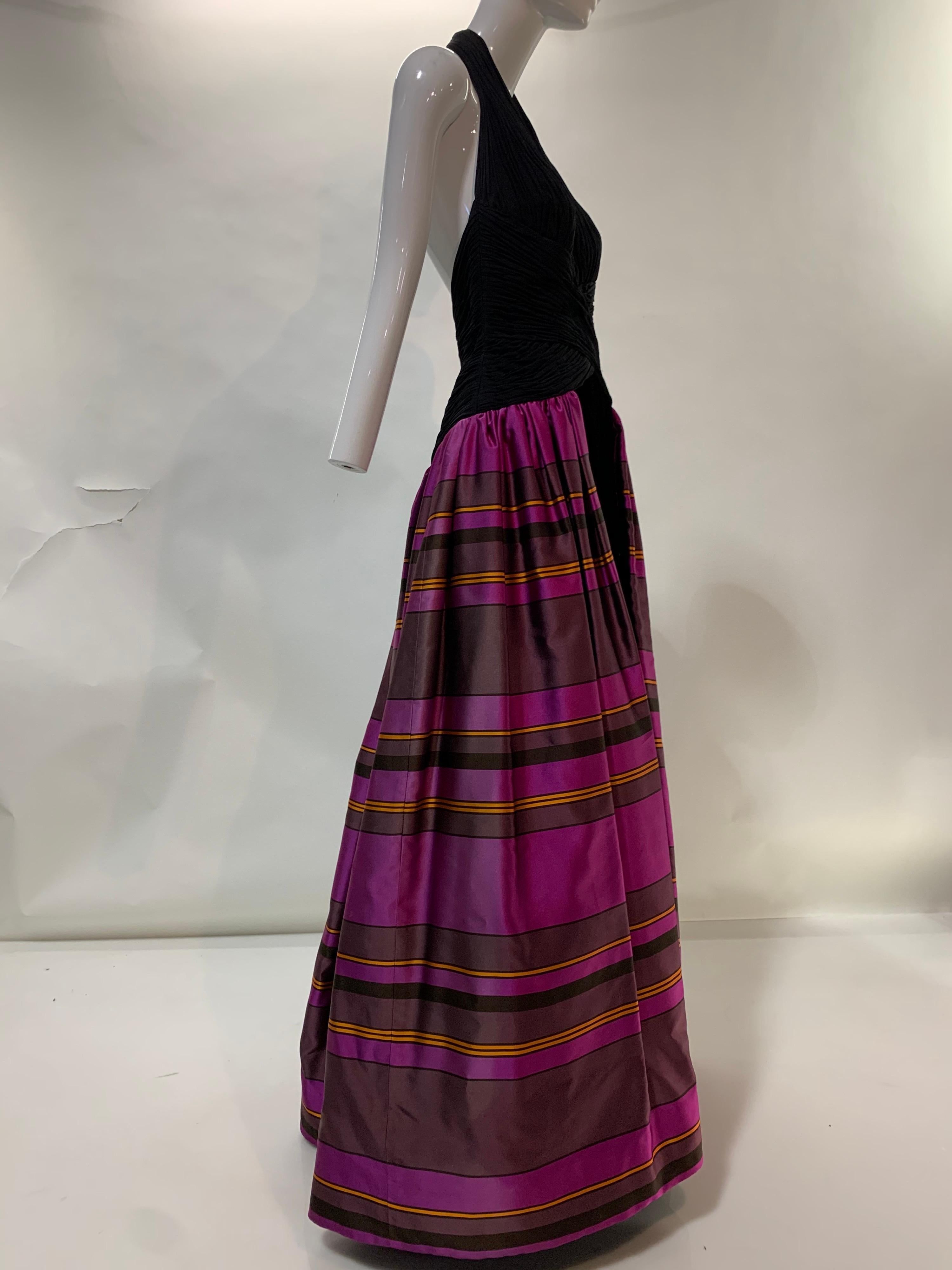 1990s Couture Black Jersey Halter Gown w/ Velvet & Vivid Fuchsia Silk Skirt  For Sale 4