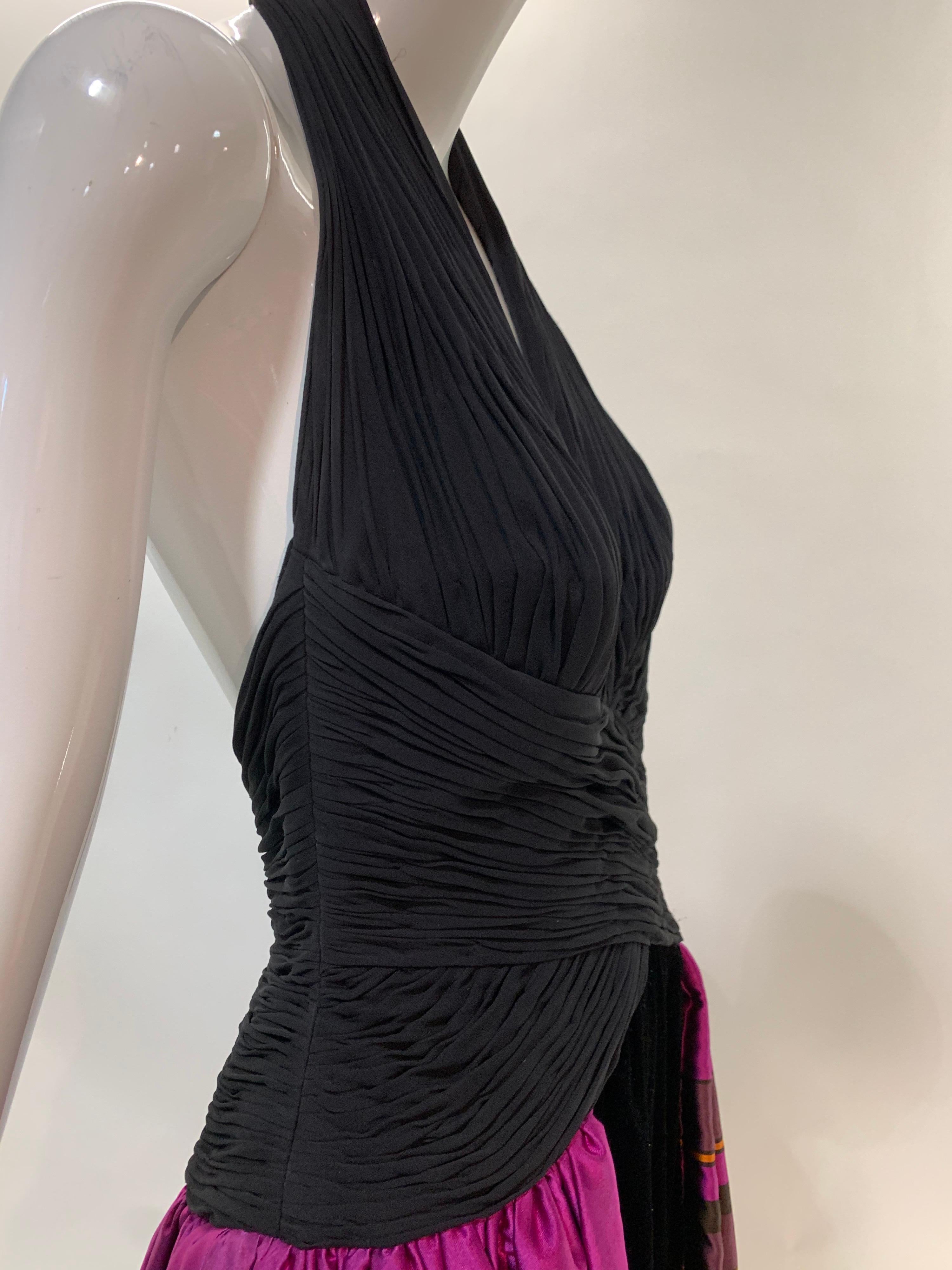 1990s Couture Black Jersey Halter Gown w/ Velvet & Vivid Fuchsia Silk Skirt  For Sale 5