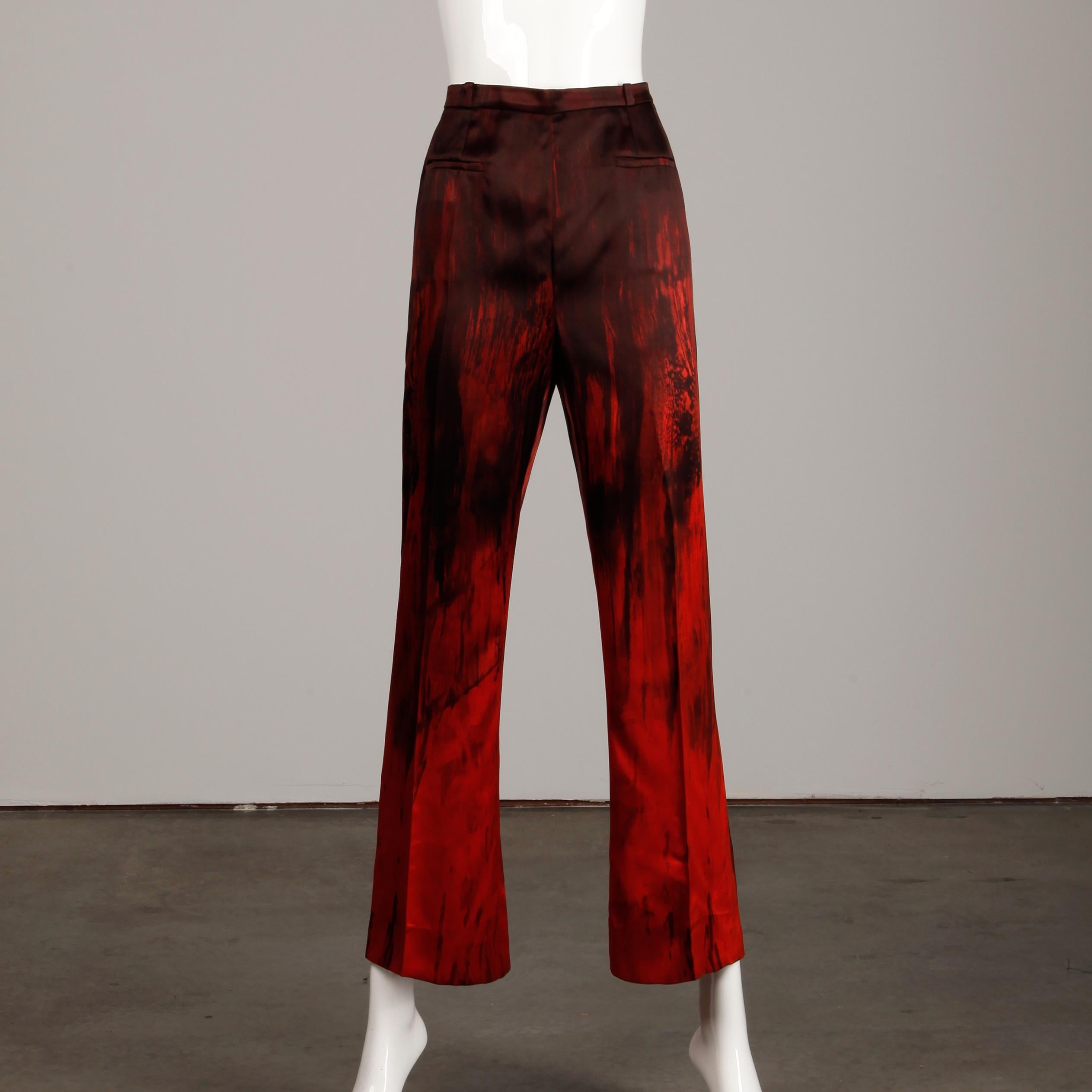 1990s Couture Jean-Louis Scherrer Vintage Painted Red + Black Trousers/ Pants In Excellent Condition For Sale In Sparks, NV