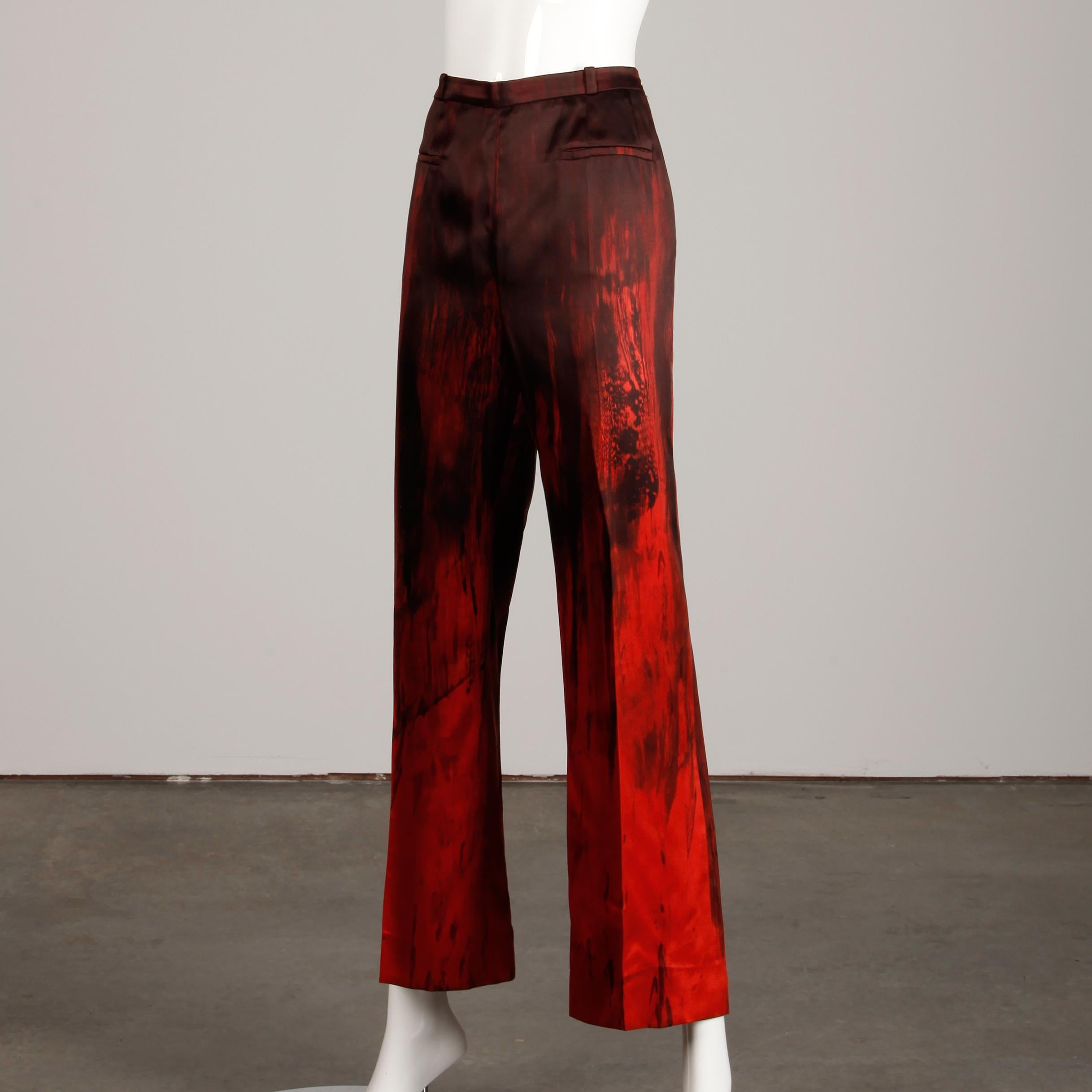 1990s Couture Jean-Louis Scherrer Vintage Painted Red + Black Trousers/ Pants For Sale 1