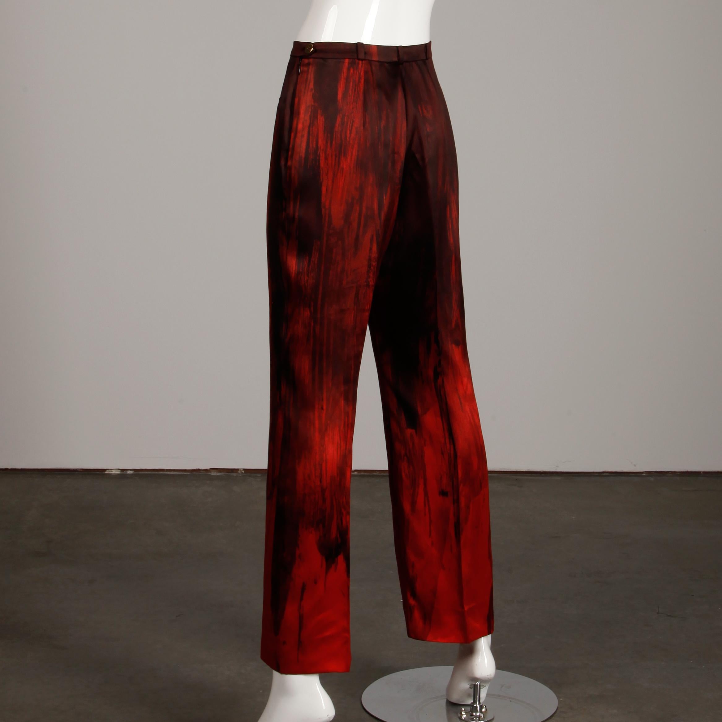 1990s Couture Jean-Louis Scherrer Vintage Painted Red + Black Trousers/ Pants For Sale 3