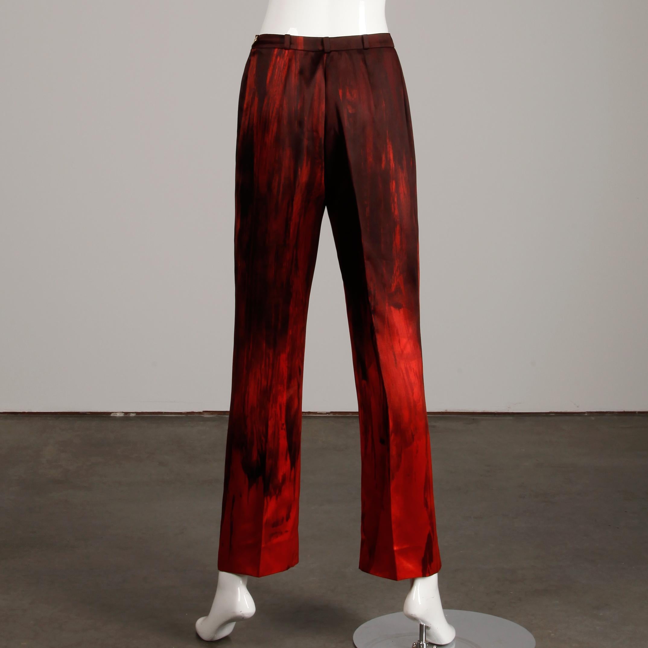 1990s Couture Jean-Louis Scherrer Vintage Painted Red + Black Trousers/ Pants For Sale 4