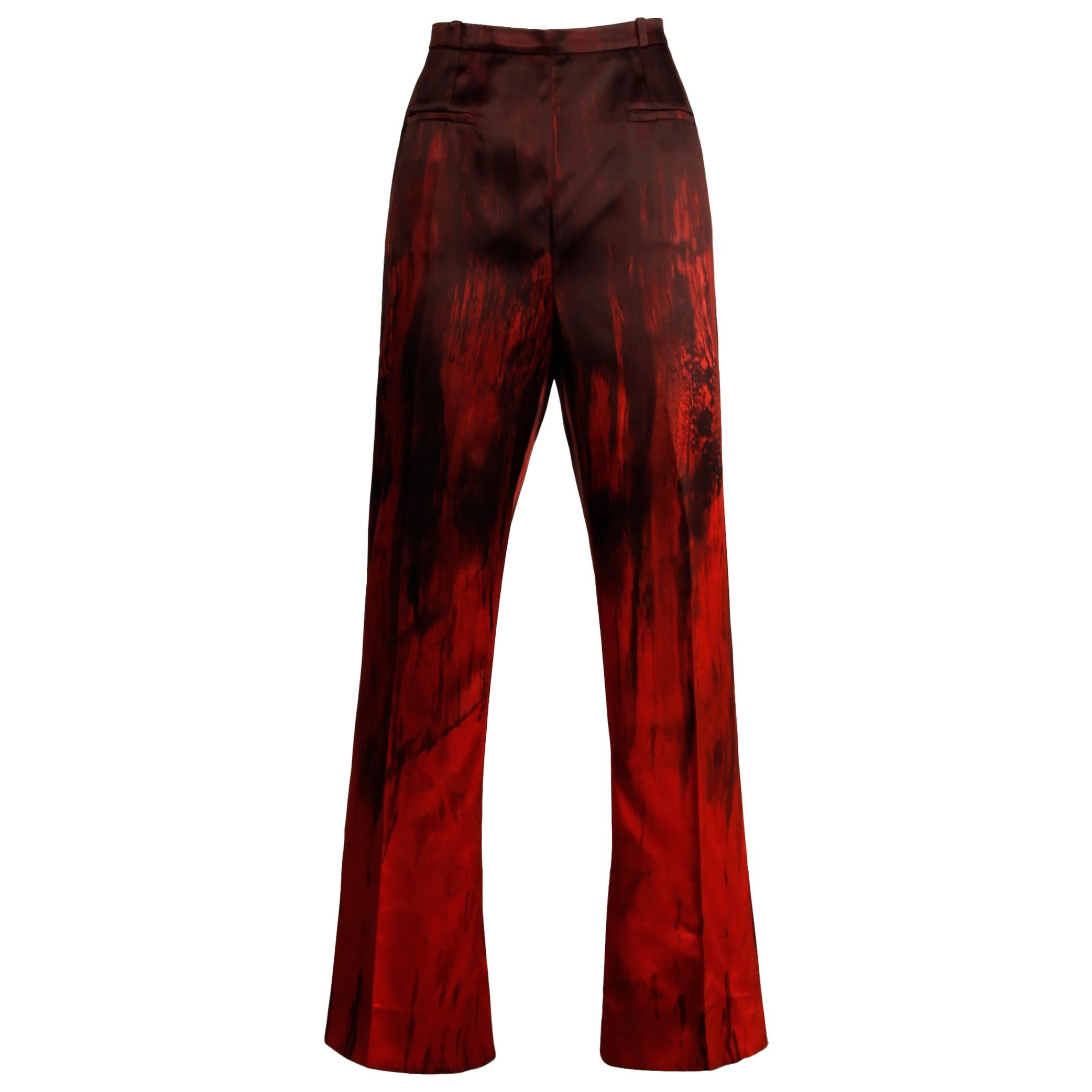 1990s Couture Jean-Louis Scherrer Vintage Painted Red + Black Trousers/ Pants For Sale