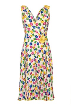 1990s Couture Silk Floral Rose Print Dress and Jacket Suit