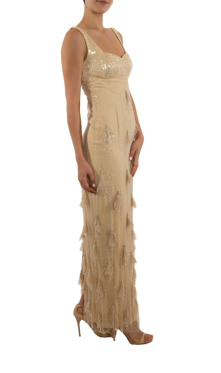 1990S - Robe à pompon taille empire en soie et dentelle perlée crème Bon état - En vente à New York, NY