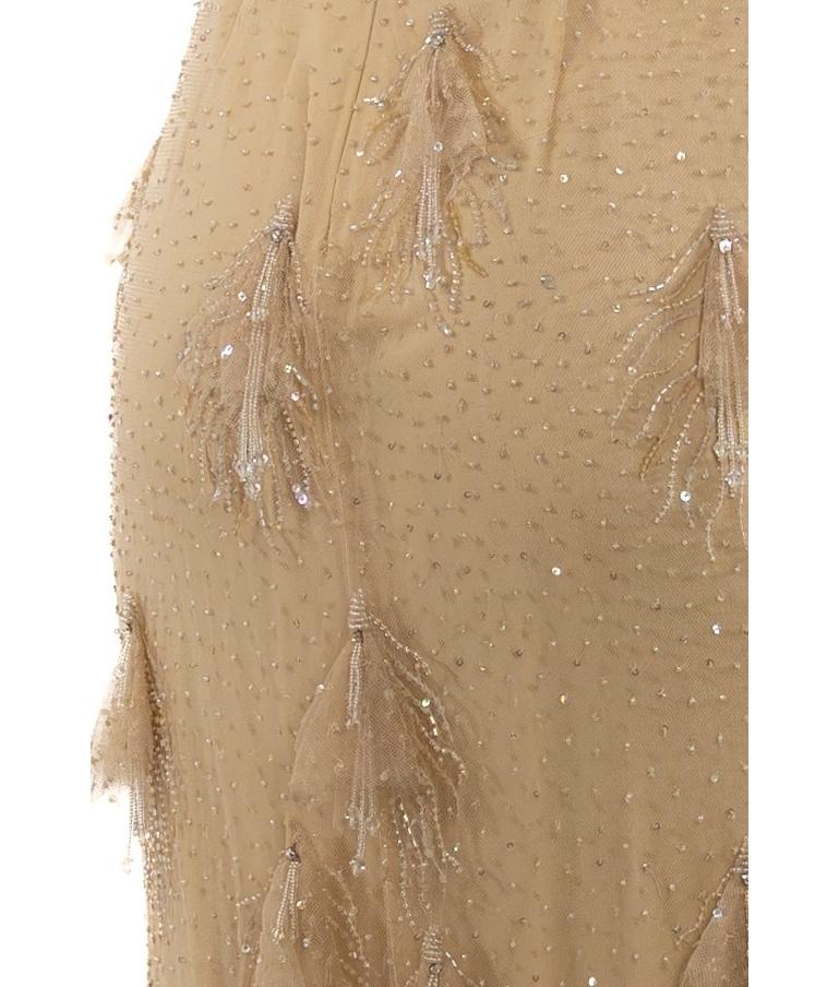 1990S - Robe à pompon taille empire en soie et dentelle perlée crème en vente 2