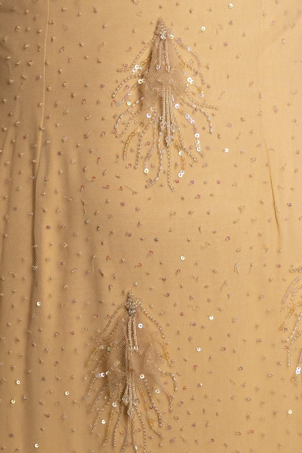 1990S - Robe à pompon taille empire en soie et dentelle perlée crème en vente 3