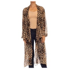 Vintage 1990S Cream, Black 
Brown Animal Print Chiffon Duster