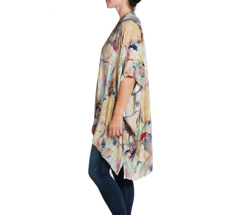 1990S Cream Marbled Print Silk  Charmeuse Top In Excellent Condition For Sale In New York, NY