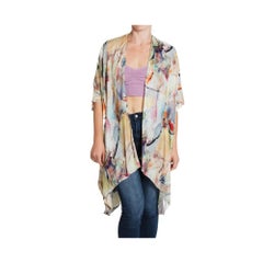 1990S Cream Marbled Print Silk  Charmeuse Top