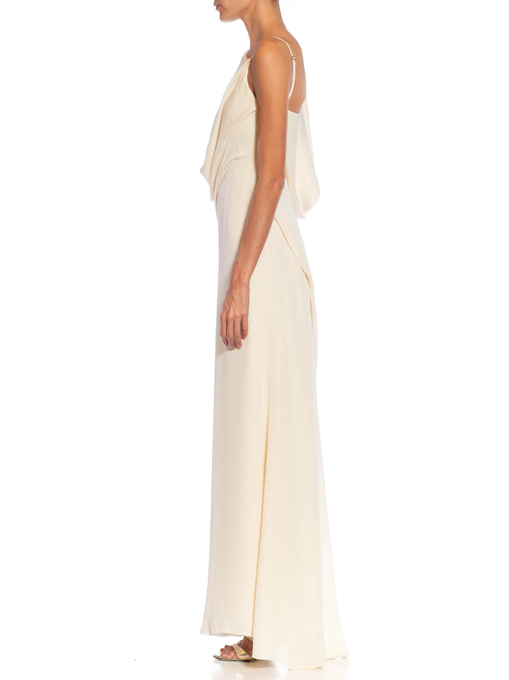 1990S Cream Silk Asymmetrically Draped Gown In Excellent Condition For Sale In New York, NY